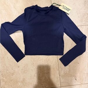 Daily Drills Navy Long Sleeve Crop Top